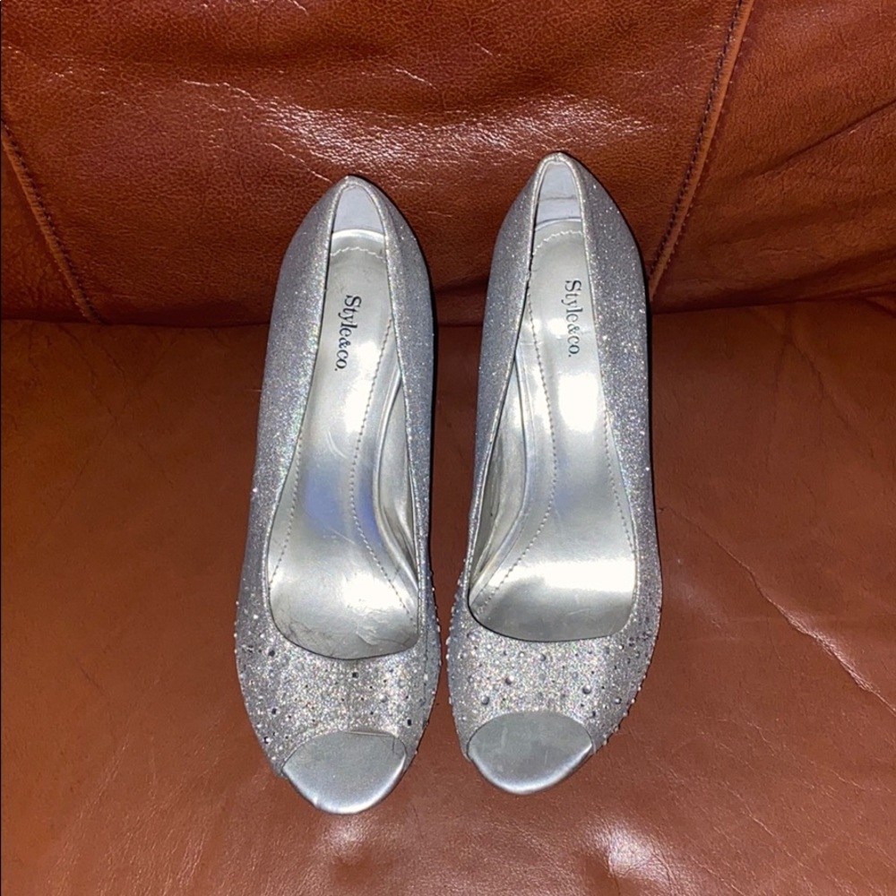 Silver sparkly high heels